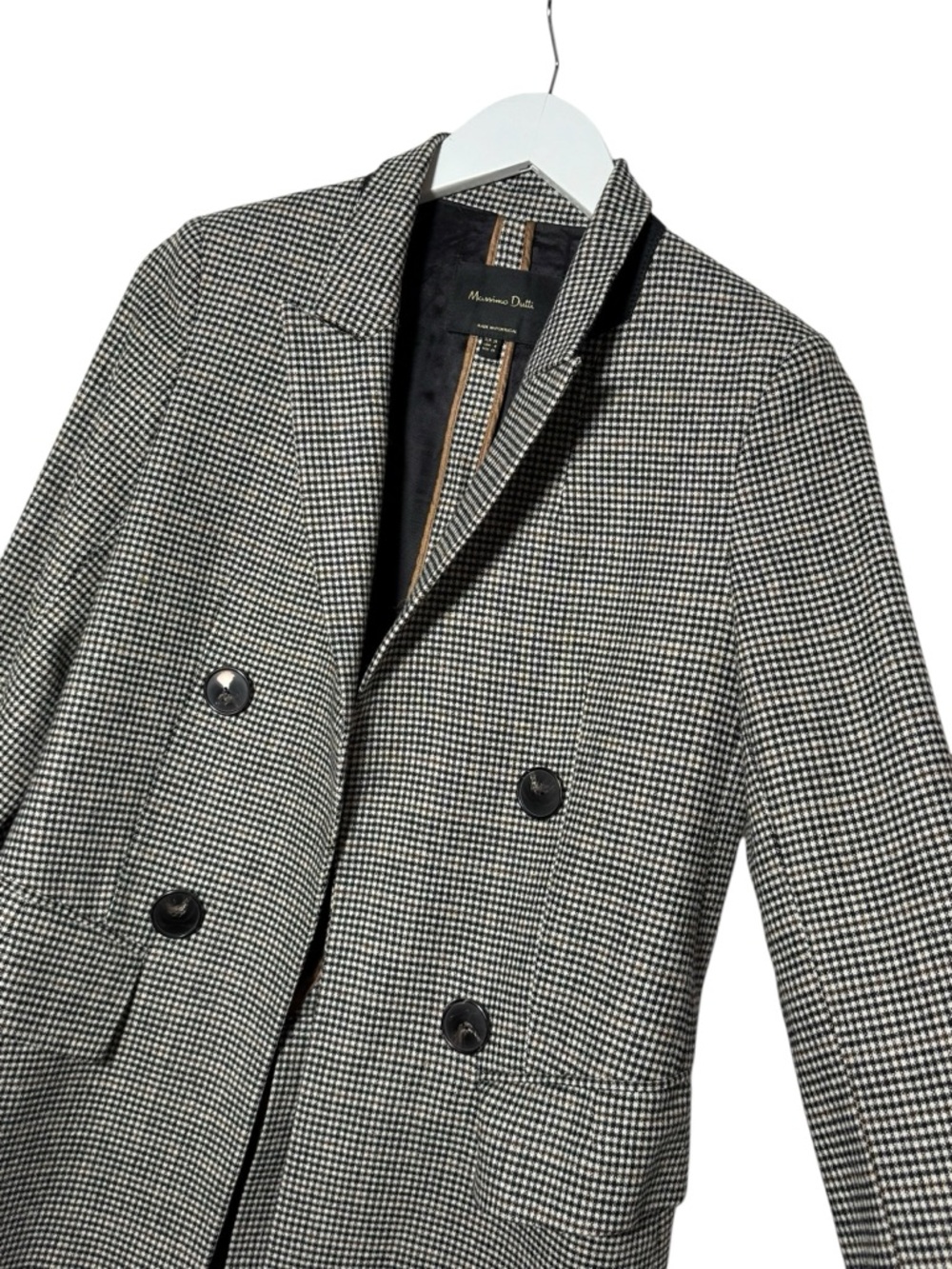 Massimo Dutti Houndstooth Wool Blend Open Front Double Breasted Blazer‎ Size 4 - Picture 8 of 10